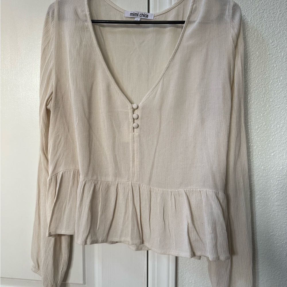 Mimi Chica Cream Peplum Blouse